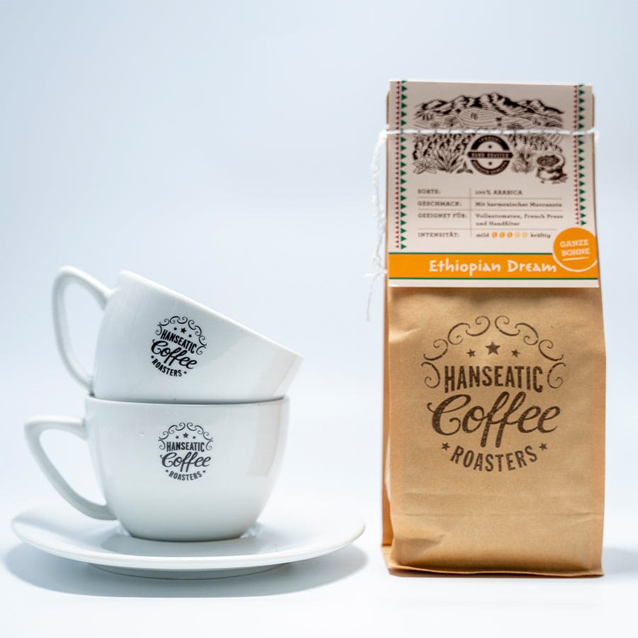 2 "Hanseatic Coffee" Kaffeetassen & 250g Ethiopian Dream - Hanseatic Coffee Company 